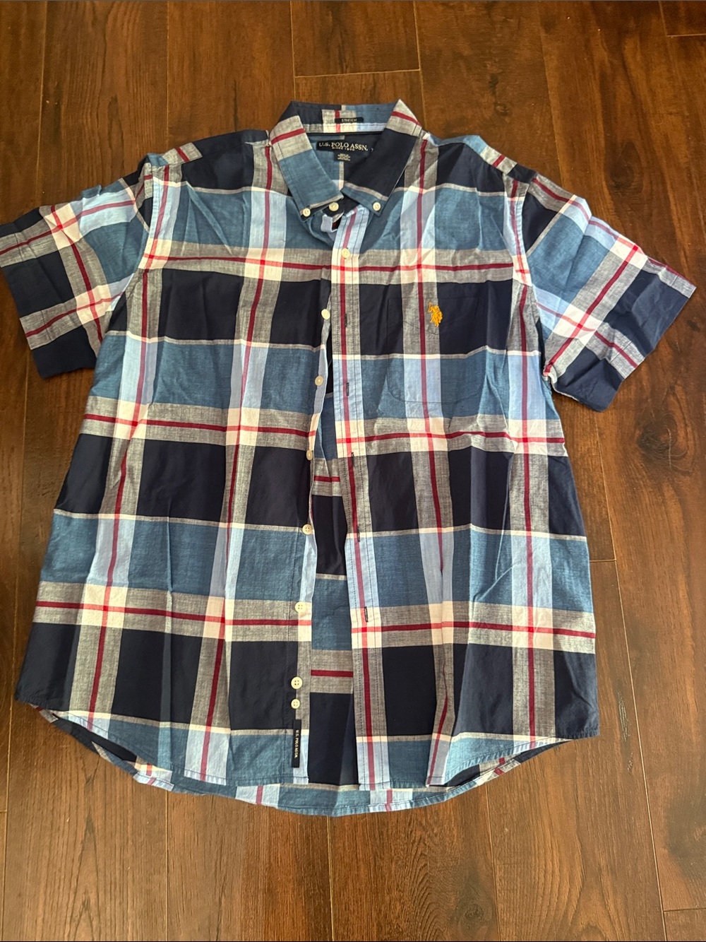 Polo by Ralph Lauren Navy, Light Blue & Red Plaid Short-Sleeve Button-Down Shirt